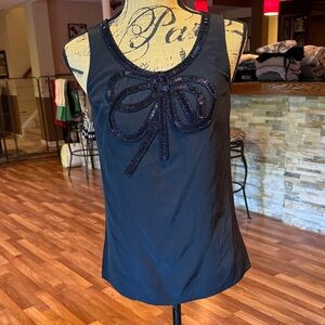 J. Crew size 0 black silk blouse with bow made out of beads